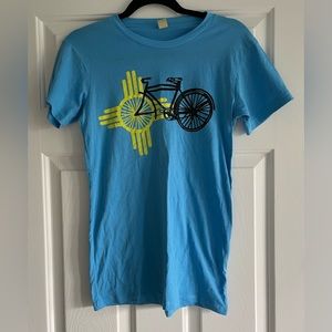Screen Printed Blue Yellow Black Graphic Cruiser Bike Tee Size M 17” PTP LIKE S
